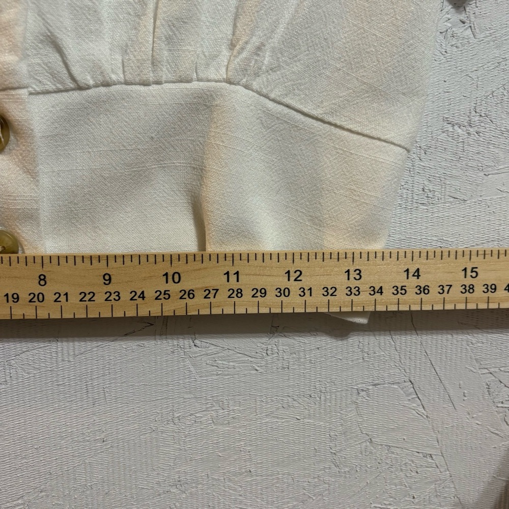 Monteau Los Angeles Cream Linen Blend Button-Up Crop Top Large Ruched - Picture 7 of 9